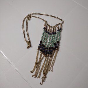 Blue Bead Dangling Chain Necklace 19.5 Inches Long